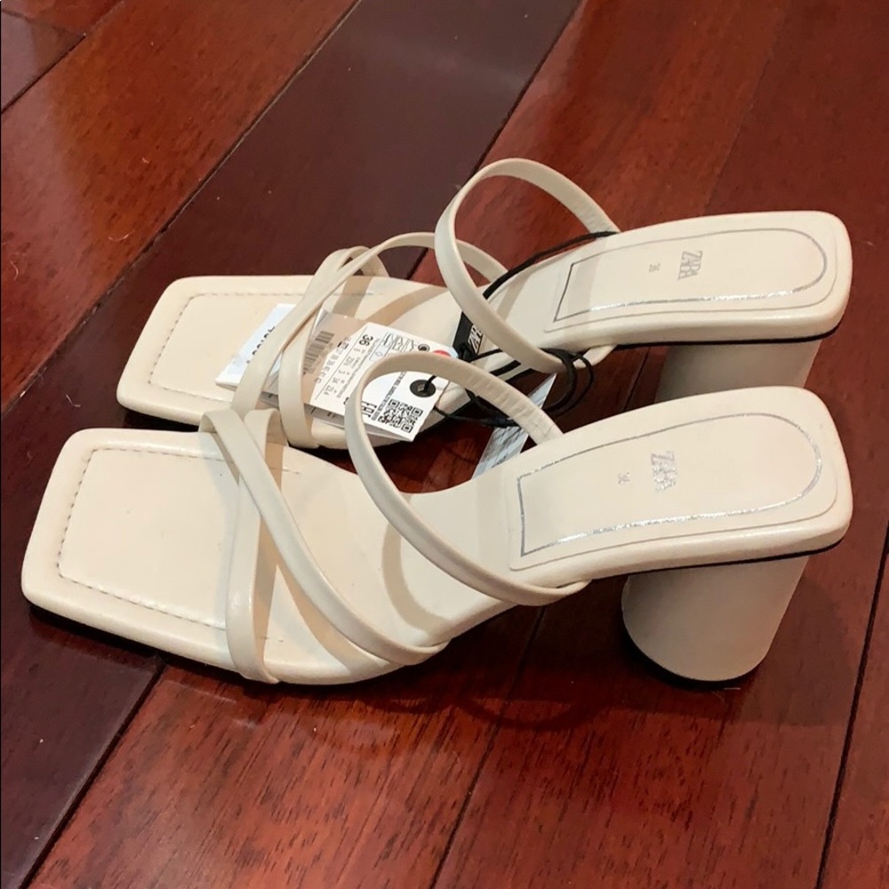 Zara heeled leather square toe sandals